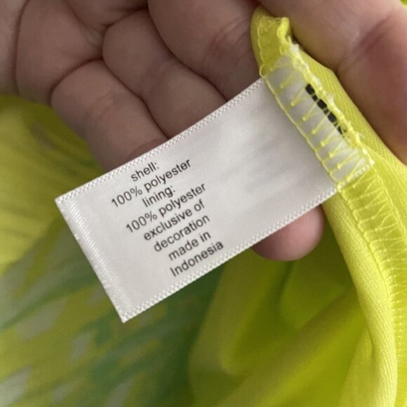 Lane Bryant Wmn Plus Sz 22/24 Green/Yellow Tie Straps Bottom Pleated Lined Dress - Picture 9 of 11